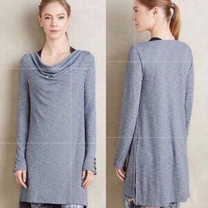 Anthropologie Pure Good‎ Cowl Neck Blue Tunic Size Small Oversized Bohemian Long